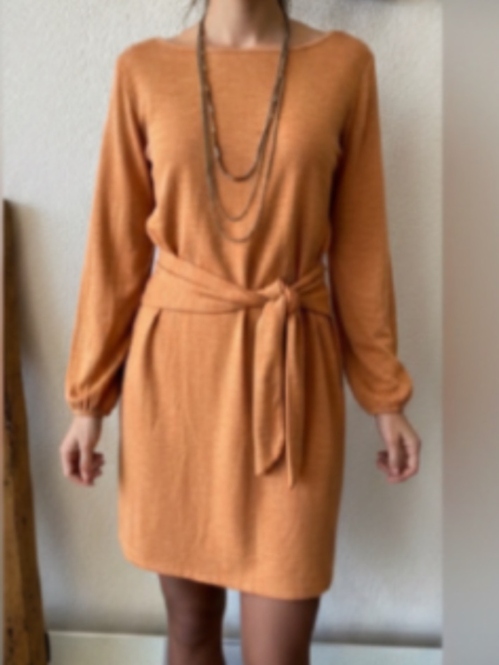 👗Elegant Nine Eight Orange Long-Sleeve Dress